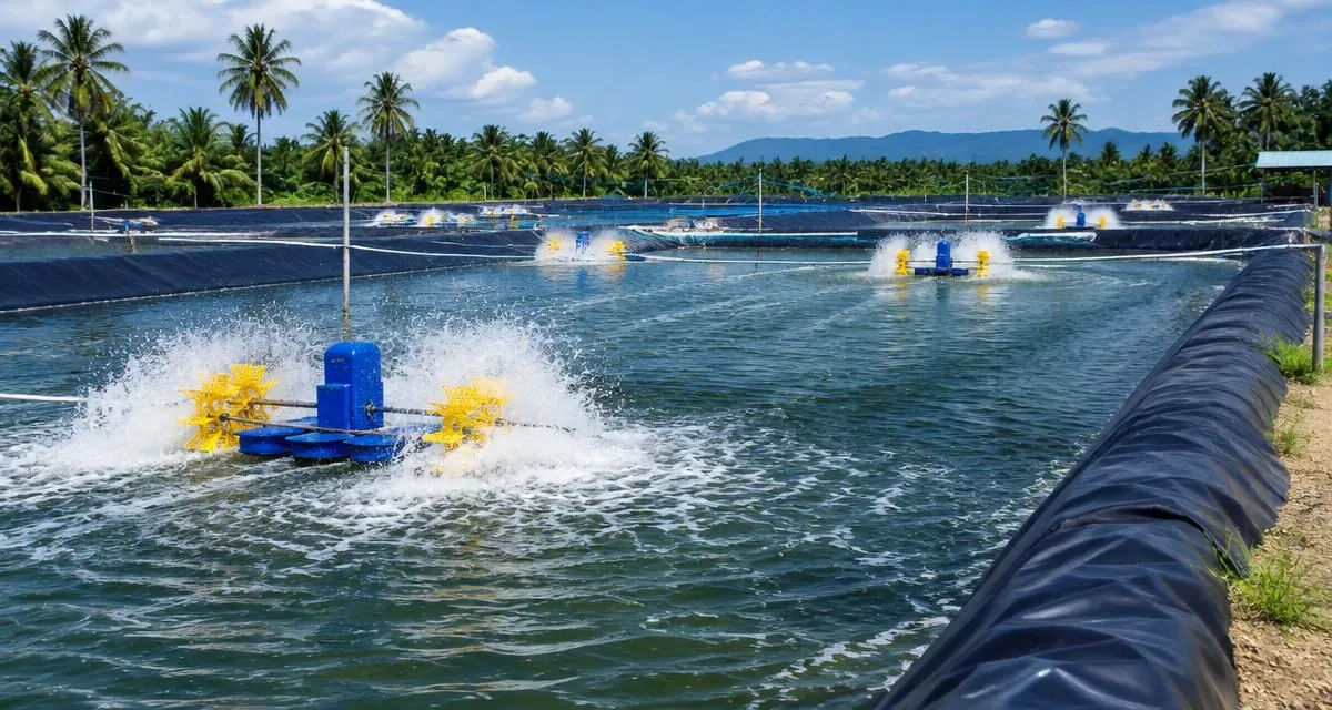 Shrimp Farm Calculator — Lined shrimp farm ponds with paddlewheel aerators