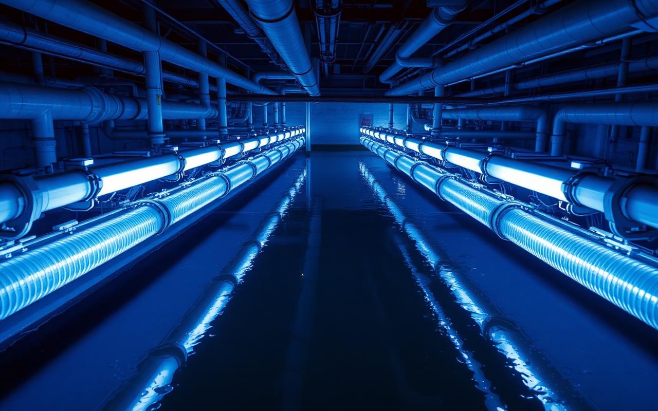 Turn-key aquaculture water treatment plant with sand filters, UV/ozone disinfection and storage tanks delivering 8,000 m³ per day in an arid Gulf coastal region