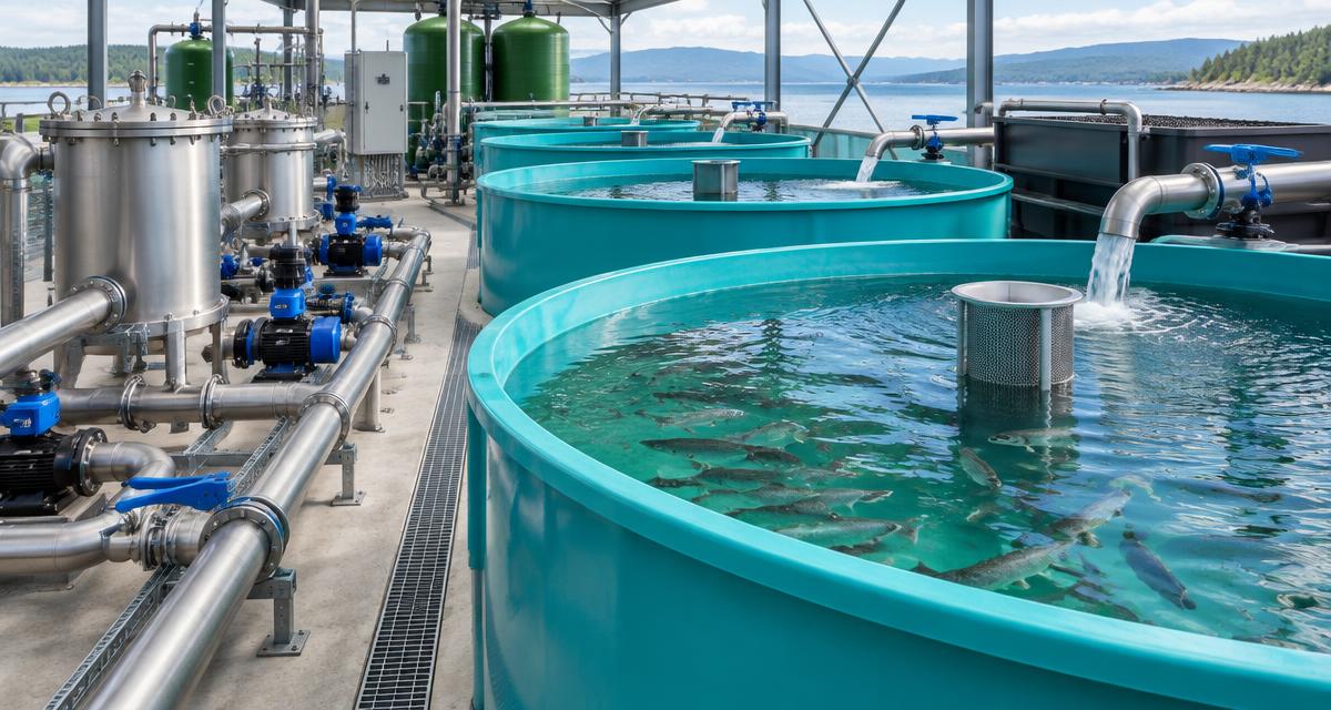 Illustrative recirculating aquaculture tanks and water infrastructure