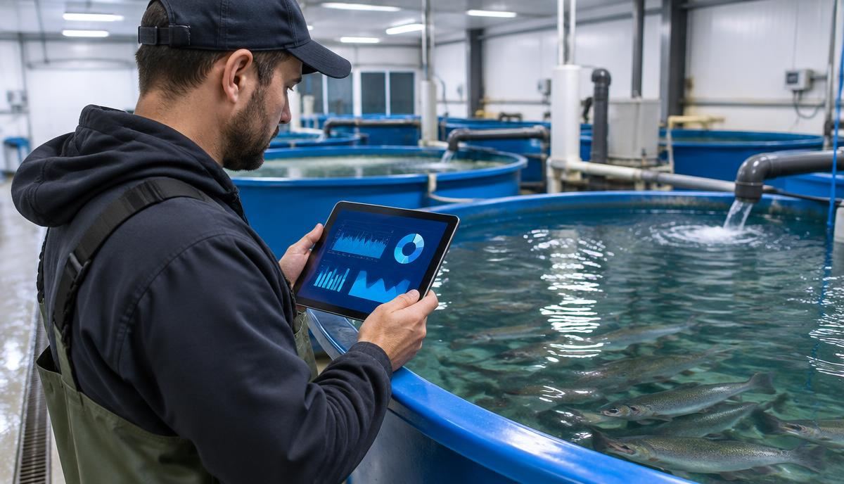 Operator viewing farm monitoring on a tablet