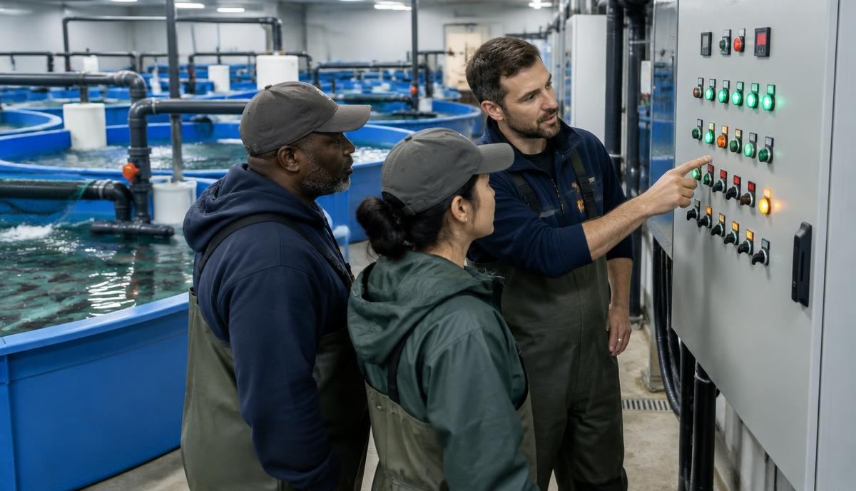 Trainer showing operators a control panel