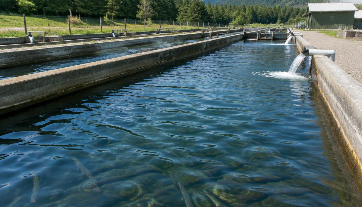 Concrete raceways at a trout farm